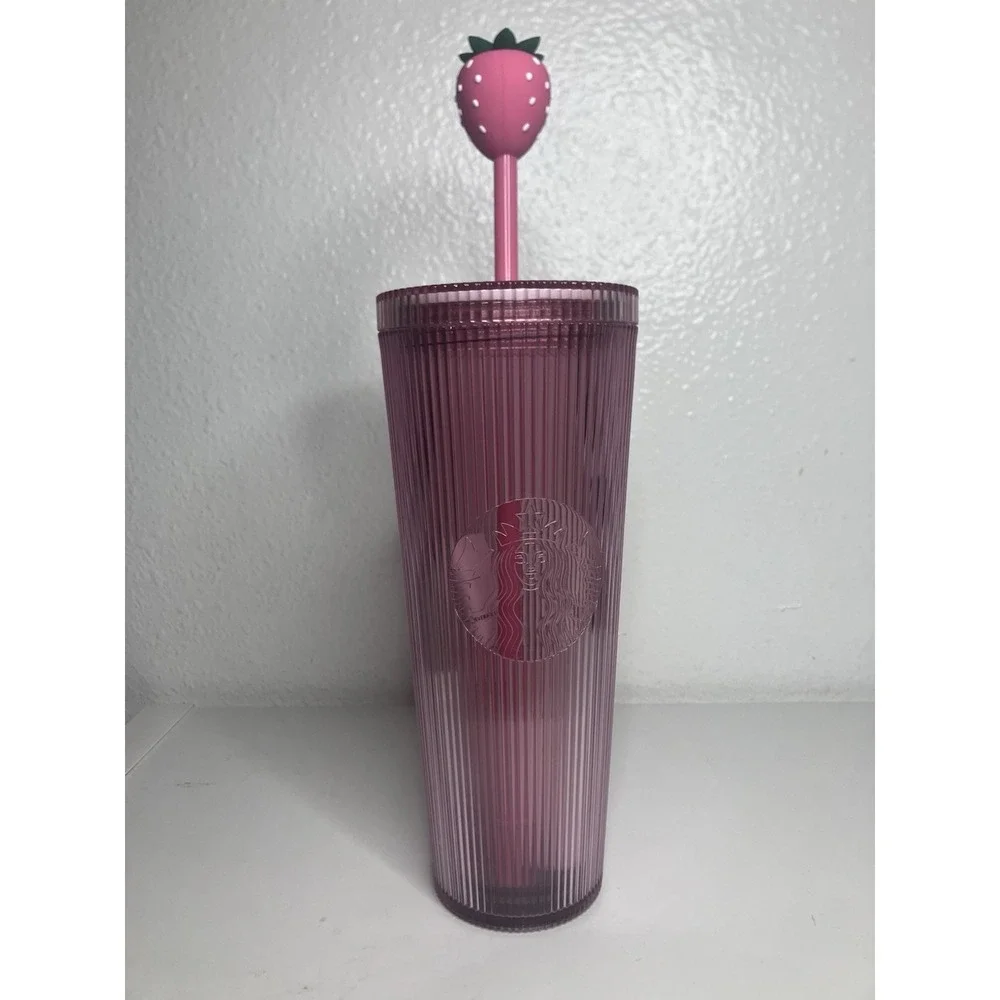 Starbucks 2026 Pink Drink Pleated Cold Cup Strawberry Topper Limited Edition New